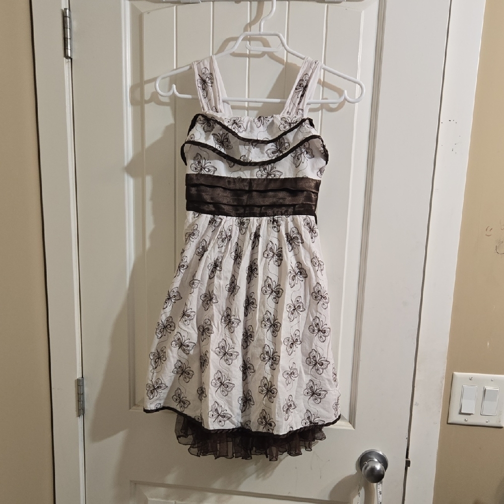 My Michelle Cream and Brown Formal Kids Dress Girl size 10 Butterflies design